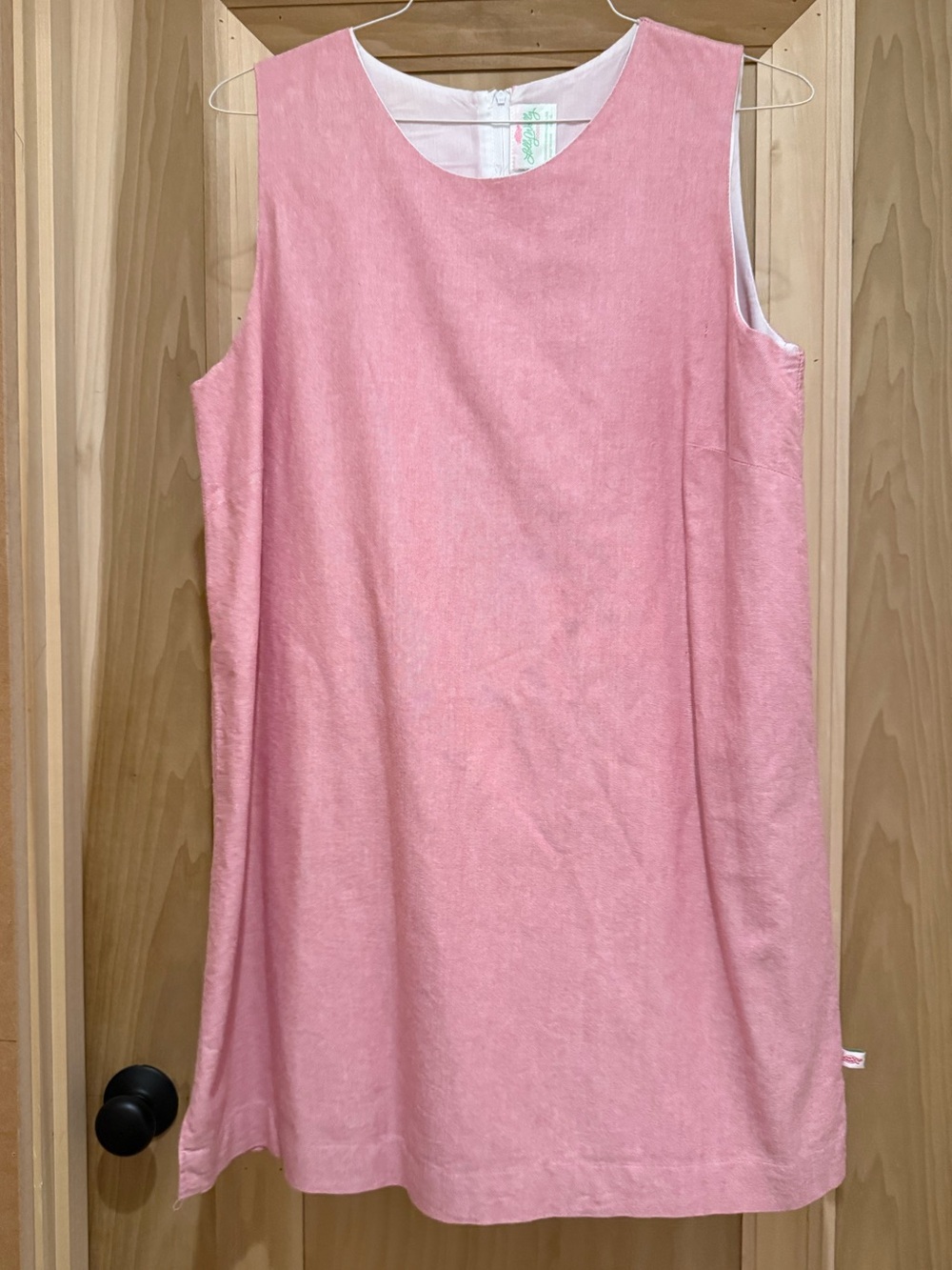 Simple Sleeveless Pink Chambray Shift Dress